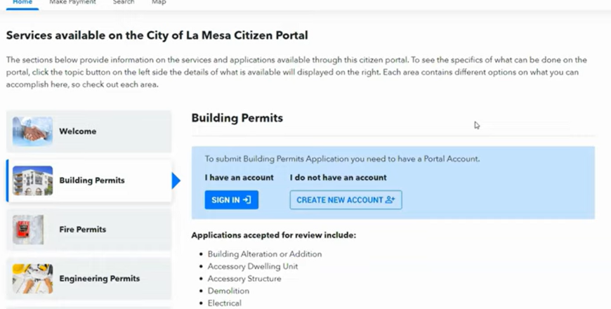 La Mesa - Applying for Building Permits through Maintstar